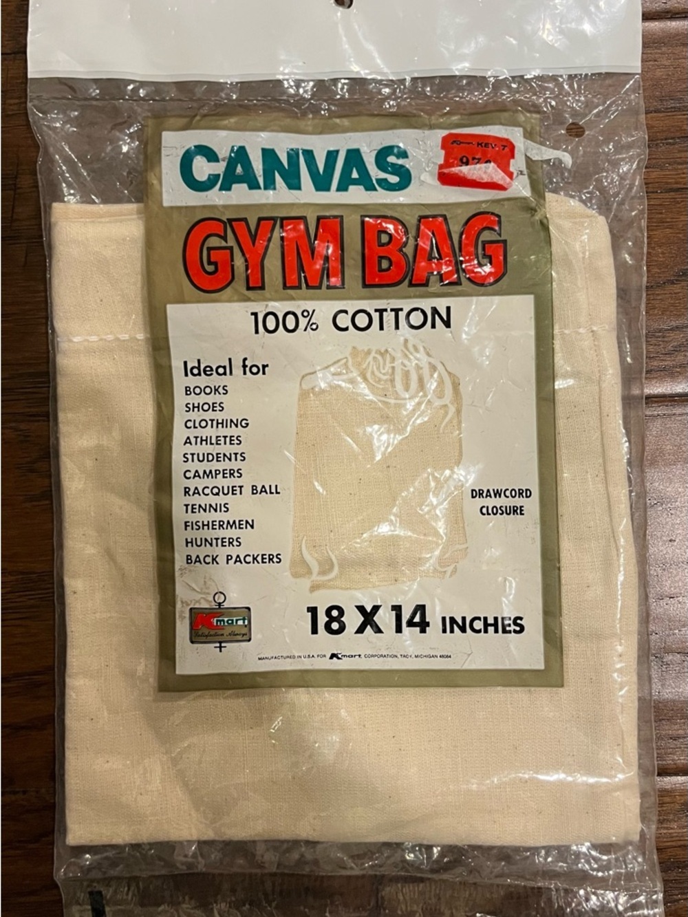 NEW VINTAGE KMart Canvas Gym Bag 18X14 Drawcord Closure Ideal For Students Etc